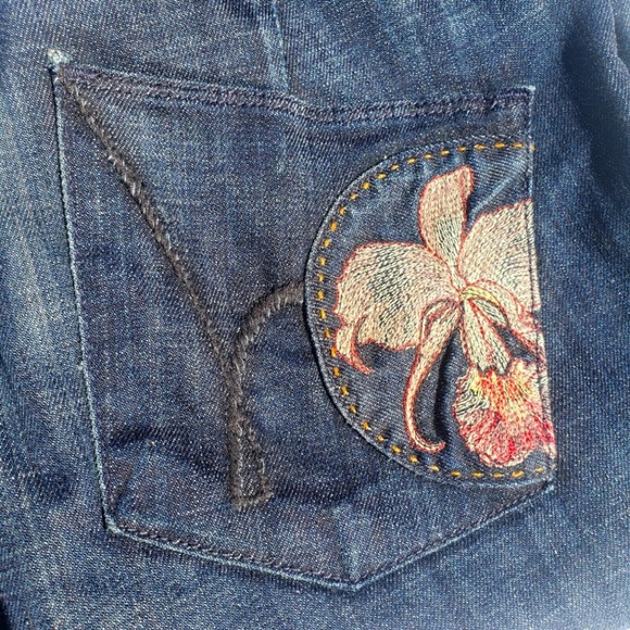 Jeans Wide Leg Dark Wash Low Waist Birkin Stretch Embroidered COH 28 - Picture 5 of 16